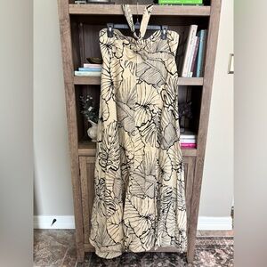 DISSH Malta Black Palm Knot Linen Halter Dress, 10